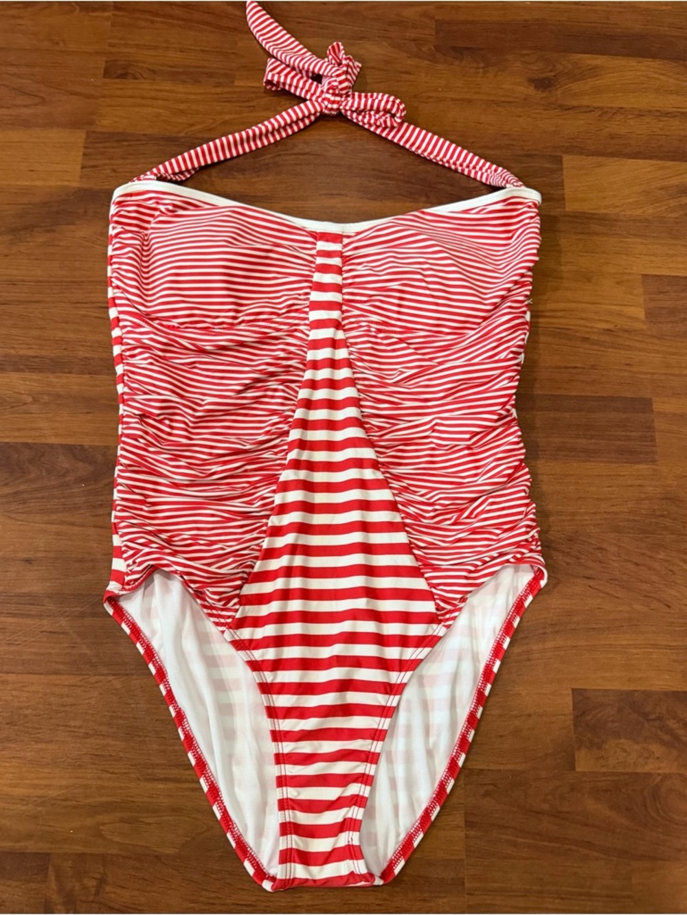 Tommy Hilfiger Women's Sz 14 One Piece Bathing Suite Red White Strip Halter Top